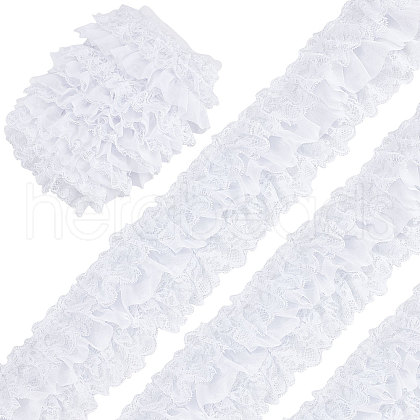 5 Yards 3-Layer Pleated Polyester Chiffon Lace Trim OCOR-WH0082-01A-1