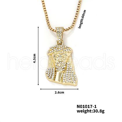Vintage Alloy Crystal Rhinestone Jesus Head Pendant Necklaces SW1874-1-1