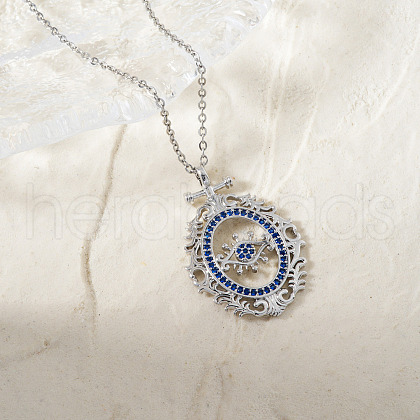 Bohemian Brass Pave Blue Cubic Zirconia Eye Pendant Necklaces NX3734-2-1