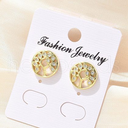 Brass Micro Pave Clear Cubic Zirconia Stud Earrings EJEW-P303-01A-G-1