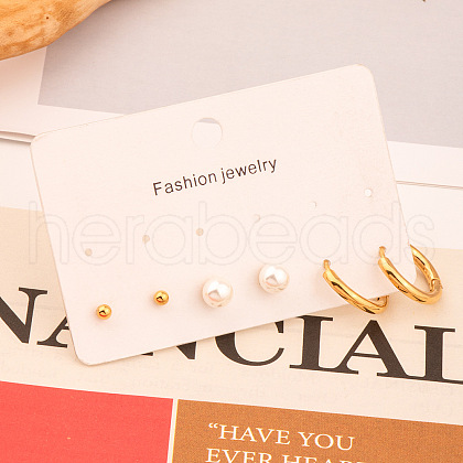 3 Pairs French Minimalist Round & Ring Stainless Steel Earring Sets ZZ2874-1