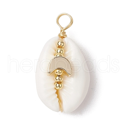 Natural Cowrie Shell Copper Wire Wrapped Pendants PALLOY-JF02932-01-1