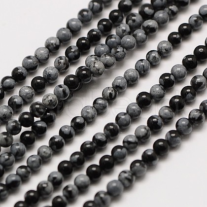 Natural Snowflake Obsidian Round Bead Strands G-A130-3mm-17-1