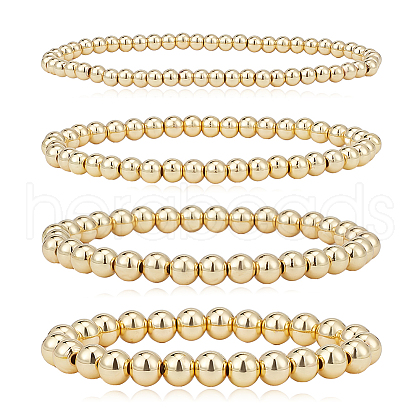 ANATTASOUL 4Pcs 4 Size Brass Round Beaded Stretch Bracelets Set for Women BJEW-AN0001-07-1