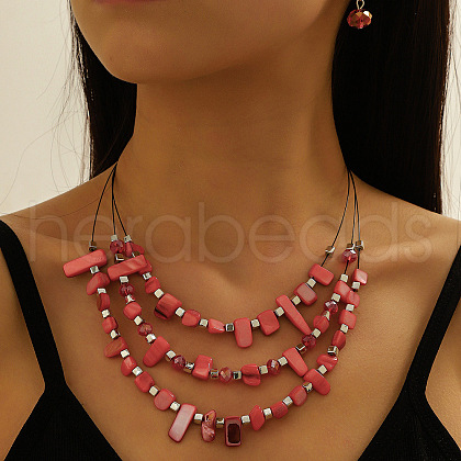 Retro Alloy Resin Dangle Earrings & Multi-Layered Necklaces Sets FS-WG198EF-09-1