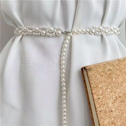 Alloy & Plastic Imitation Pearl Round Beaded Belly Waist Chains for Women WG2149B-01-1