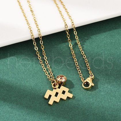 304 Stainless Steel Glass Drill Birth Stone Constellation Pendant Necklaces STAS-D305-08G-K-1