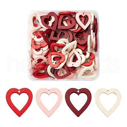 80Pcs 4 Colors Painted Poplar Wood Pendants WOOD-LS0001-12-1