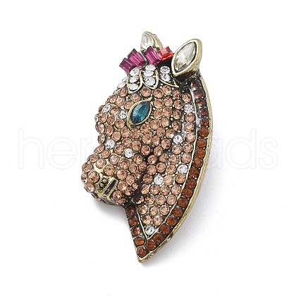 Horse's Head Alloy Rhinestone Brooches JEWB-E041-18AB-03-1