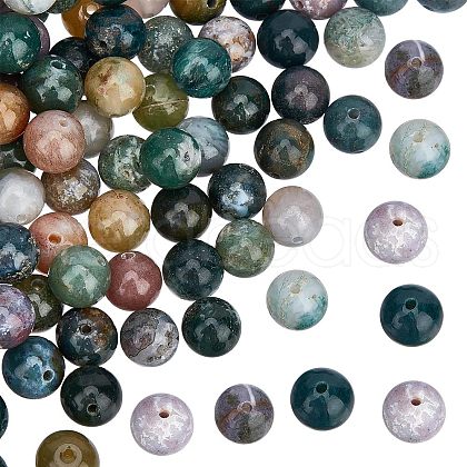 Olycraft 2 Strands Round Natural Indian Agate Beads Strands G-OC0002-32-1