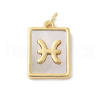 Brass Pave Natural White Shell Pendants KK-S522-09G-E-1