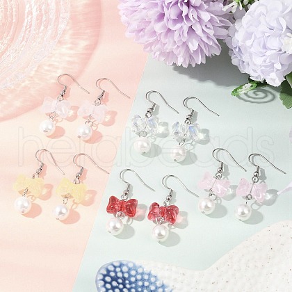 Bowknot Transparent Spray Painted Glass Dangle Earrings EJEW-JE06353-1