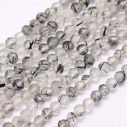 Natural Black Rutilated Quartz Beads Strands G-F509-34-3mm-1