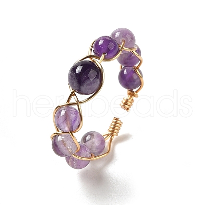 Adjustable Natural Amethyst with Brass Rings G-B075-01G-04-1