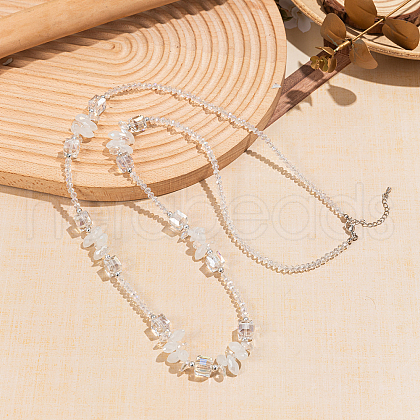 Bohemian Vacation Style Glass Teardrop Cube Round Beaded Long Women's Vintage Fashion Necklaces OA6188-2-1