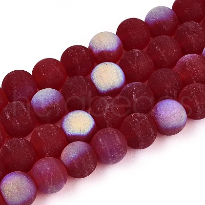 Frosted Transparent Glass Beads Strands GLAA-T032-T8mm-MBB20-1
