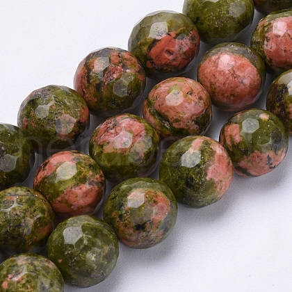 Natural Unakite Beads Strands G-S281-14-8mm-1