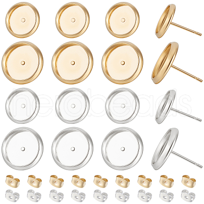 Beebeecraft 40Pcs 4 Style Brass Flat Round Stud Earring Settings KK-BBC0007-69-1