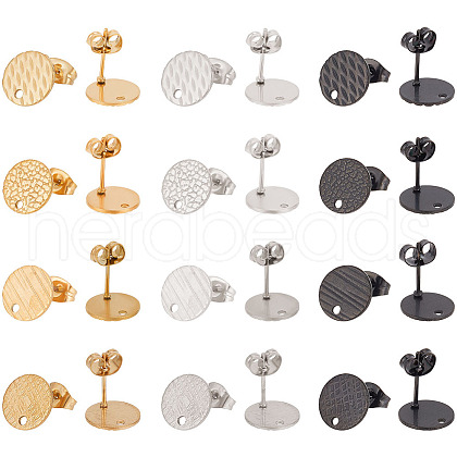 ARRICRAFT 24Pcs 12 Style 304 Stainless Steel Ear Stud Findings STAS-AR0002-01-1