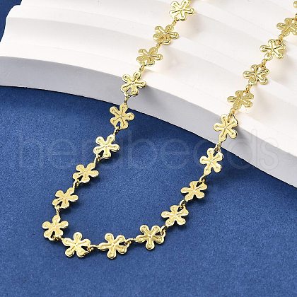 Brass Flower Link Chain Necklaces NJEW-M108-25G-1