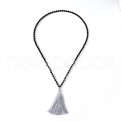 Natural Labradorite Beaded Tassel Pendant Necklaces for Men IS6381-1-1