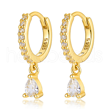 925 Sterling Silverr Micro Pave Cubic Zirconia Geometric Teardrop Hoop Earrings JL9080-1-1
