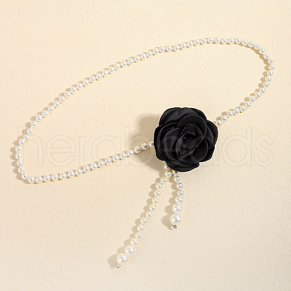 White Plastic Imitation Pearl Round Beaded Tassel Chain Belts for Dress FS-WGDCF9E-01-1