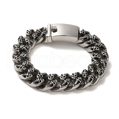 304 Stainless Steel Skull Cuban Link Chain Bracelets for Women Men BJEW-Q341-06E-AS-1