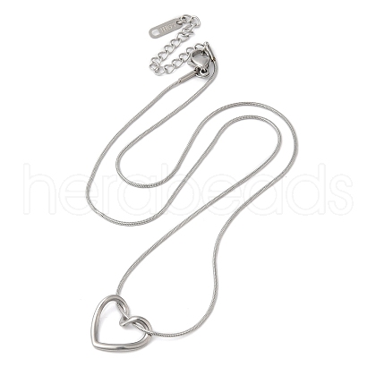 Non-Tarnish 304 Stainless Steel Hollow Heart Pendant Necklace with Round Snake Chains NJEW-M202-05P-1