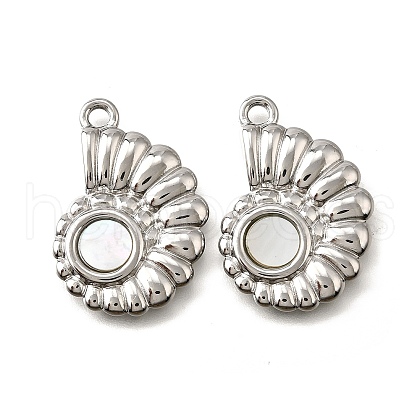 304 Stainless Steel Pave Natural White Shell Pendants STAS-C122-21C-02P-1