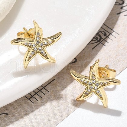 Brass Micro Pave Clear Cubic Zirconia Stud Earrings EJEW-D305-11G-1