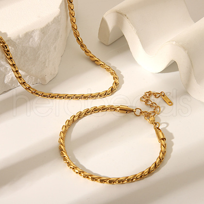 Stainless Steel Cuban Link Chain Bracelets & Necklaces Sets for Women FI8814-1-1