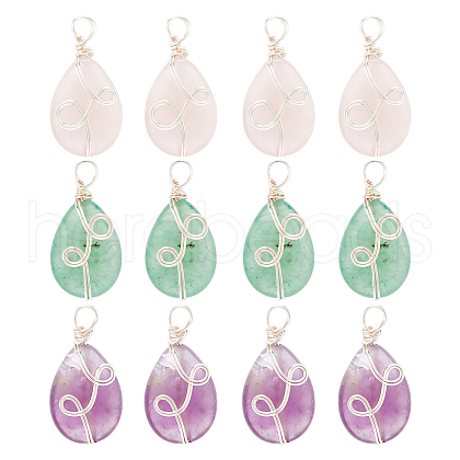 DICOSMETIC 12 Pcs 3 Styles Natural Mixed Stone Pendants FIND-DC0001-48-1