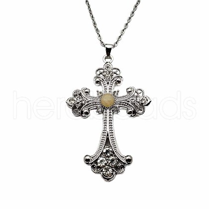 Vintage sparkling Alloy Rhinestone Cross Pendants Necklaces for Women IL0019-10-1