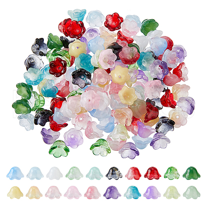 200Pcs 20 Colors Glass Gradient Color Bead Caps GLAA-HS0001-03-1