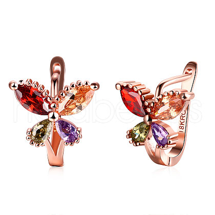 Butterfly Brass Cubic Zirconia Hoop Earrings EJEW-BB16130-1