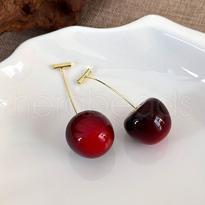 Cherry Zinc Alloy Resin Dangle Stud Earrings XZ7798-5-1