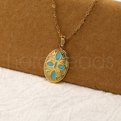 Vintage Real 18k Gold Plated Stainless Steel Enamel Pendant Necklaces for Women QI4661-2-1