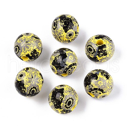 Bohemian Style Printed Schima Wood Beads WOOD-T032-31G-1