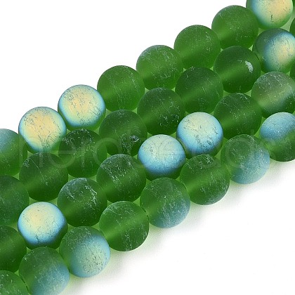 Frosted Transparent Glass Beads Strands GLAA-T032-T10mm-MBB07-1