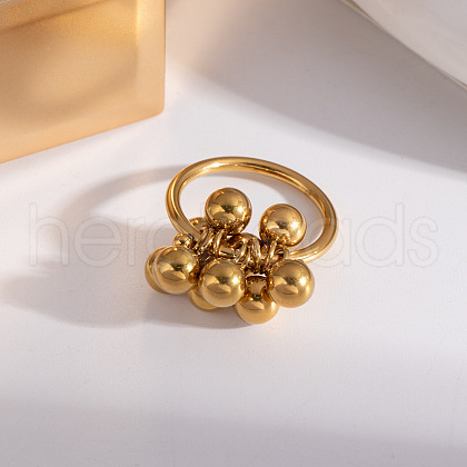 Stainless Steel Round Beads Finger Rings BC9848-1-1