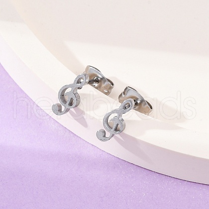 Tarnish Resistant 304 Stainless Steel Music Note Studs Earrings with 316 Stainless Steel Pins for Women MUSI-PW0001-23P-1