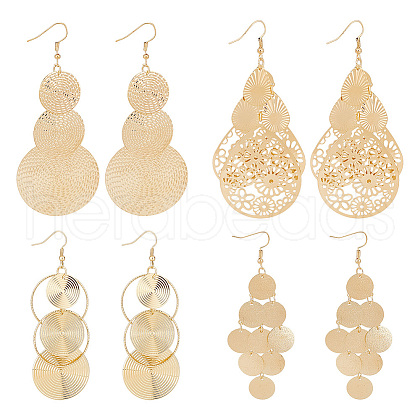 ANATTASOUL 4 Pairs 4 Style Alloy Cluster Dangle Earrings EJEW-AN0004-25-1