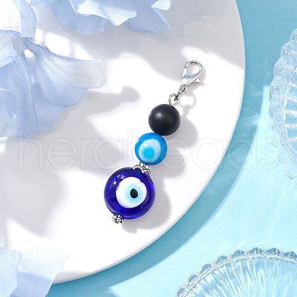 Handmade Evil Eye Lampwork Bead & Natural Black Agate Pendant Decorations HJEW-JM03200-1