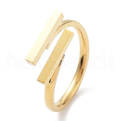 Ion Plating(IP) 304 Stainless Steel Double Rectangle Open Cuff Rings RJEW-K244-04G-1