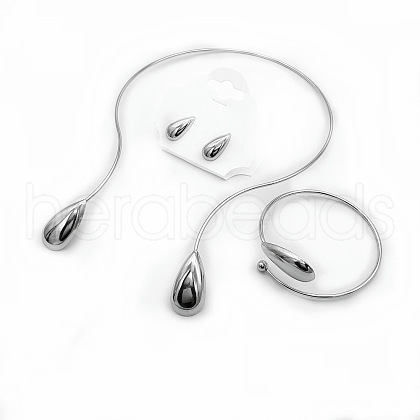 Teardrop Alloy Cuff Bangles & Stud Earrings & Choker Sets FS-WGA2D99-02-1