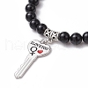 2Pcs Valentine's Day Natural Mashan Jade & Black Onyx Round Beads Stretch Bracelets for Couple BJEW-JB11649-4
