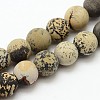 Natural Dendritic Jasper Frosted Round Beads Strands G-O039-01-6mm-1