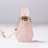 Natural Rose Quartz Perfume Bottle Pendant Necklace with Brass Chains BOTT-PW0001-057B-01-1