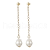 Glass Imitation Pearl Round Tassel Stud Earrings EJEW-JE06453-3